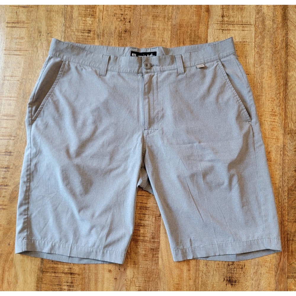 Travis Mathew Gray Shorts Men 36 Golf Performance Chino Flat Front 10" inseam